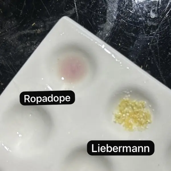 Impure Amphetamine Robadope and Liebermann weak reagent test results