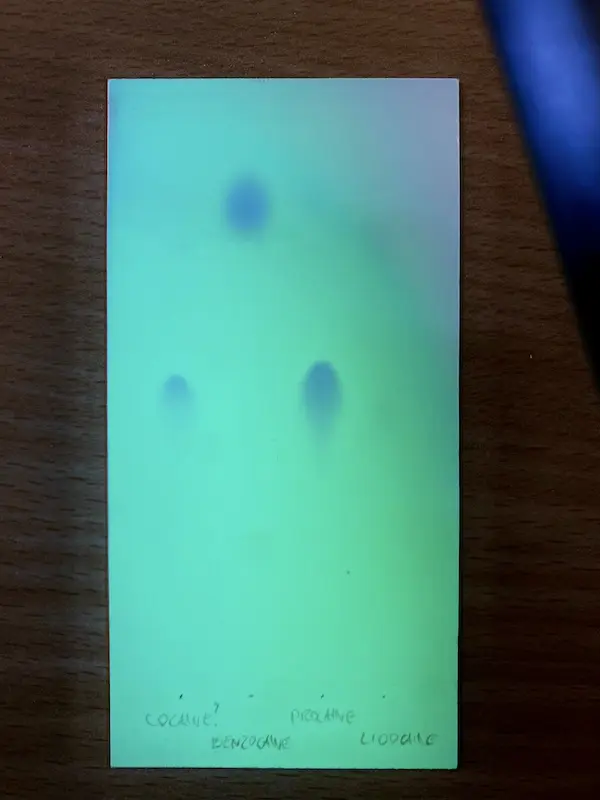 Cocaine and common cuts TLC test kit results