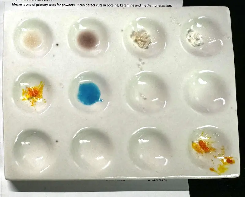 Cocaine reagent test kit results (source: Reddit)