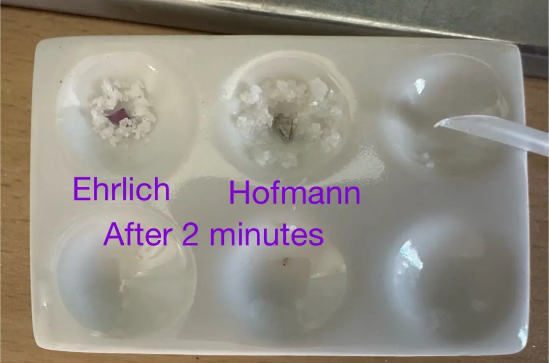 LSD reagent test kit results at 2 minutes