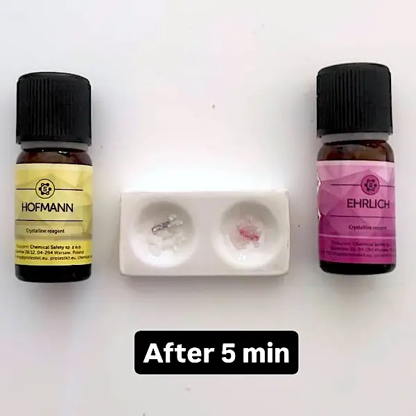 LSD reagent test kit results after 5 minutes