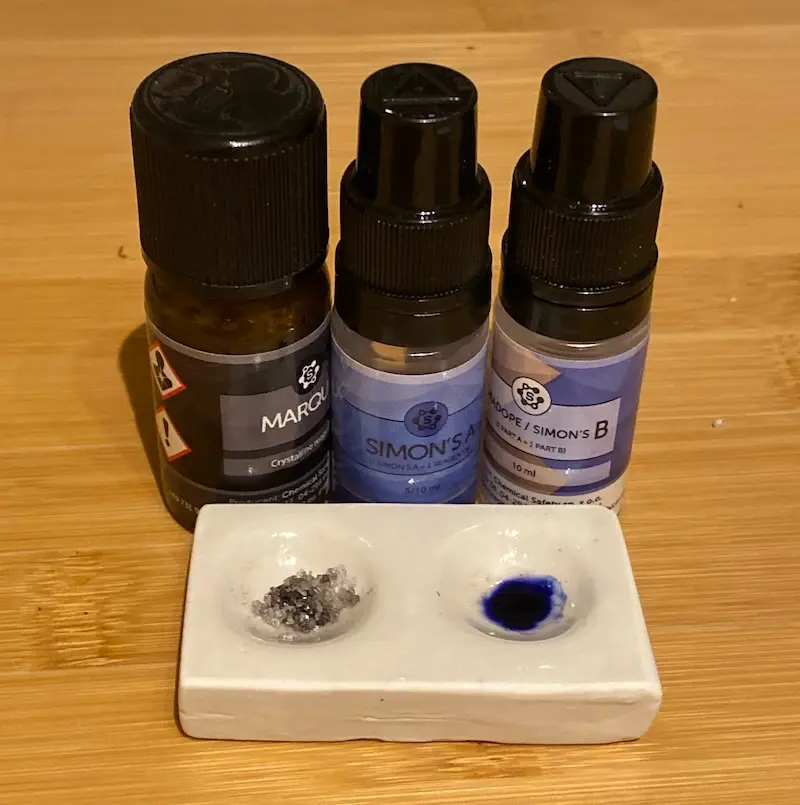 MDMA reagent test kit results (source:Reddit)