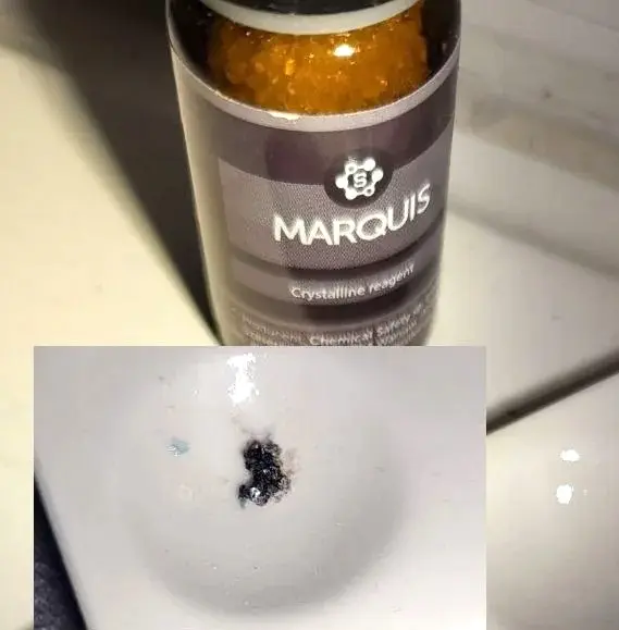 MDMA Marquis reagent test kit result (source:Reddit)