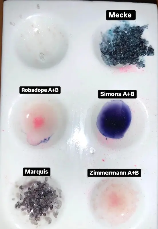 MDMA reagent test kit results (source:Reddit)
