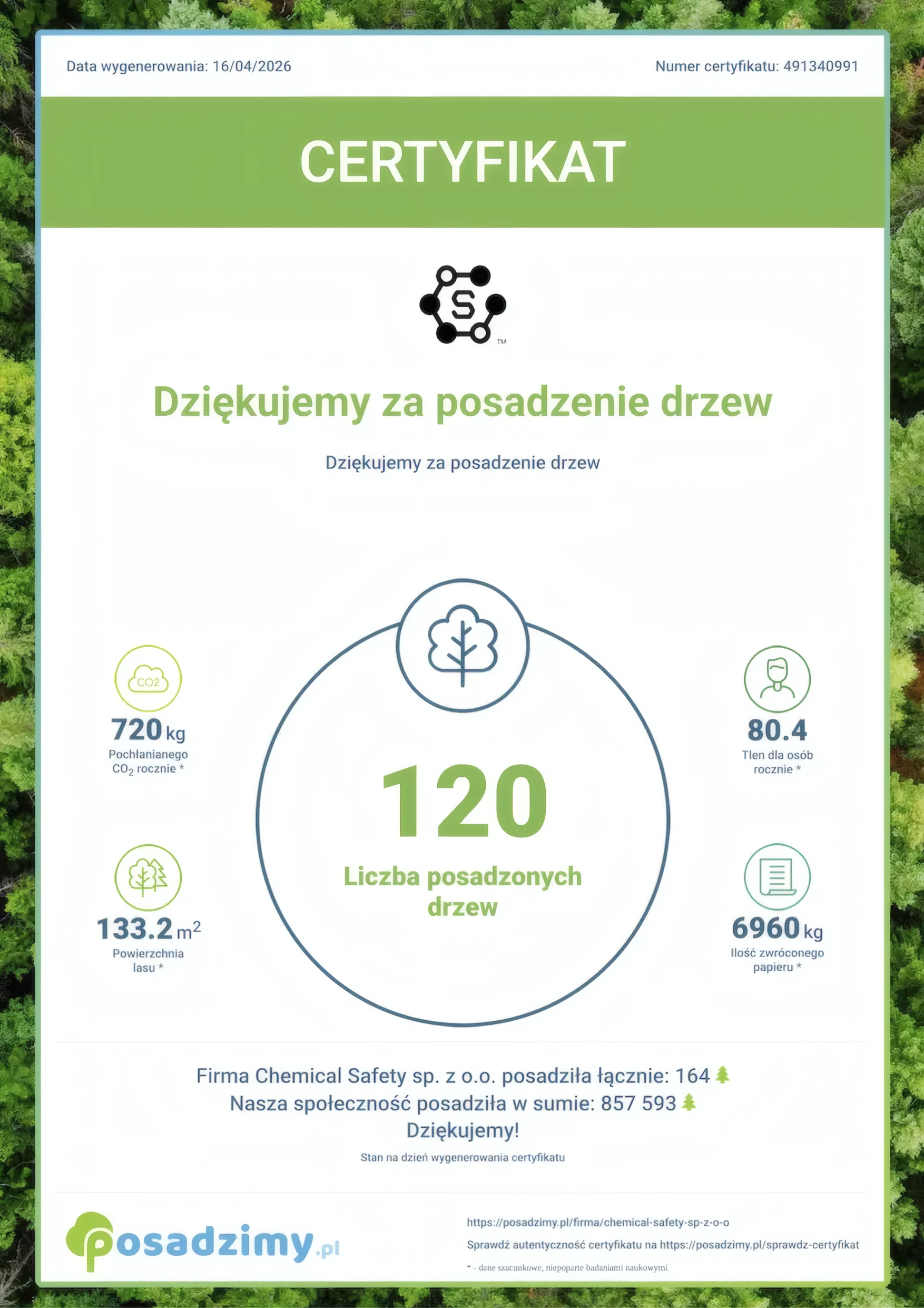PRO Test tree planting certificate
