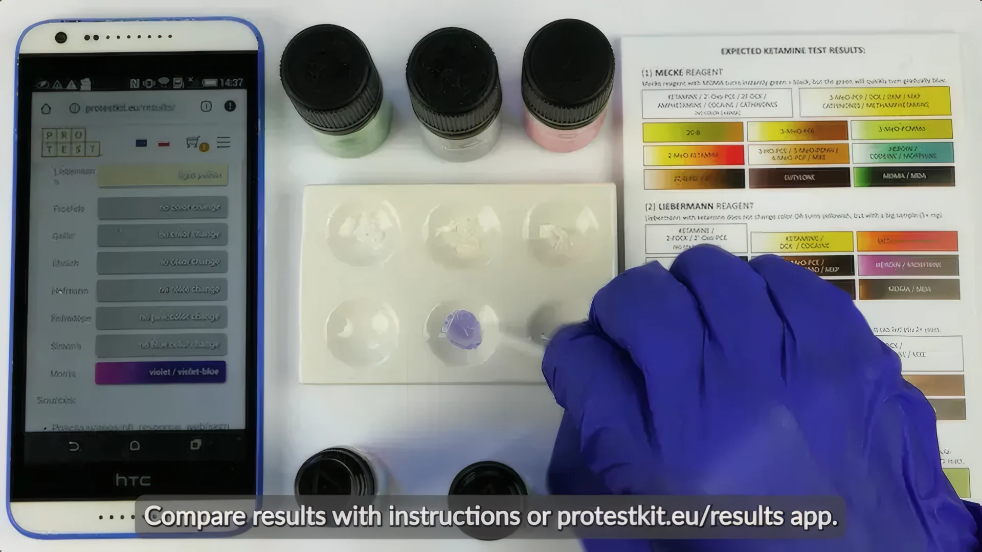 Ketamine reagent test colour chart