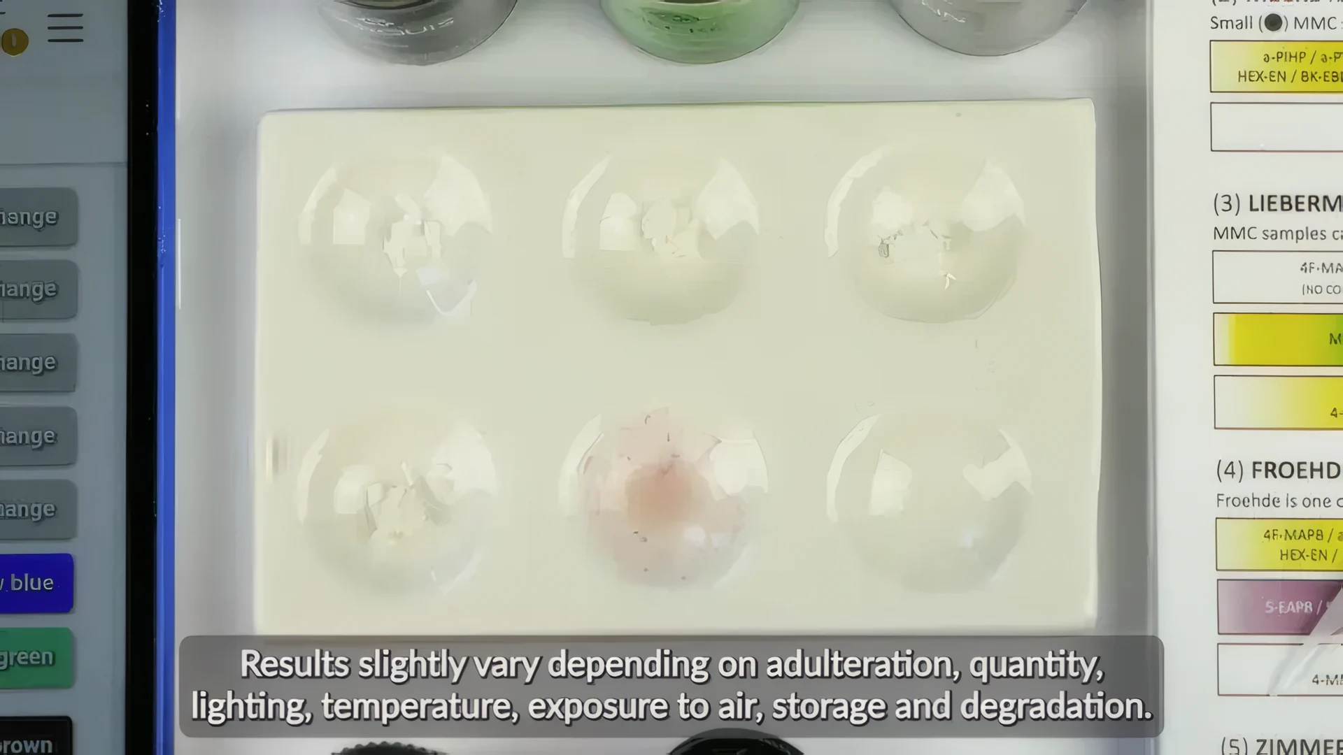 Mephedrone (4-MMC) reagent test colour chart