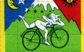 LSD blotter art showing Albert Hofmann's 1943 bicycle ride